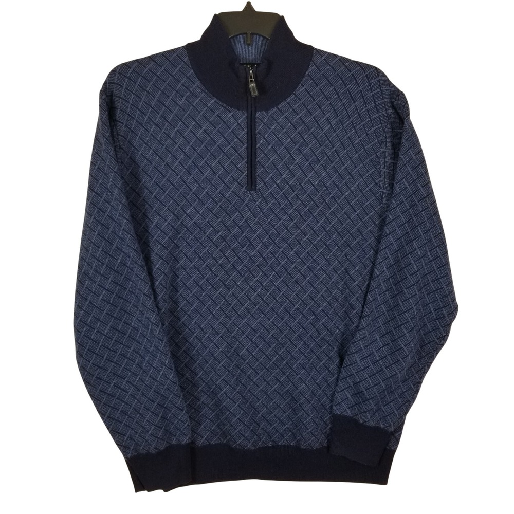 Jos. A. Bank Quarter Zip Sweater Mens XL Navy Blue Merino Wool‎ Signature Knit